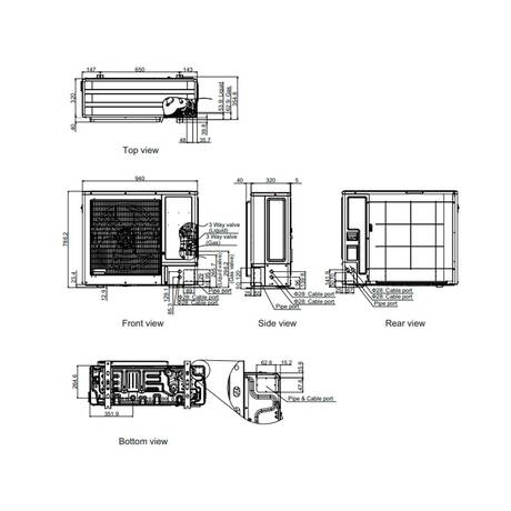 Dimensiones de la Unidad Interior y Exterior del Aire Acondicionado FUJITSU ASY 80 KM